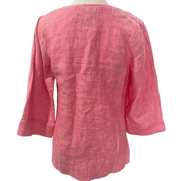 New Tommy Bahama Coastalina 3/4 Sleeve V Neck Tassel Linen Tunic Blouse Pink - Picture 10 of 15